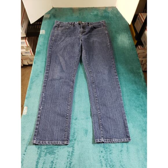 Calvin Klein Jeans Size 12 Womens Blue Stretch Pants Denim Mid Rise Straight - Picture 1 of 12